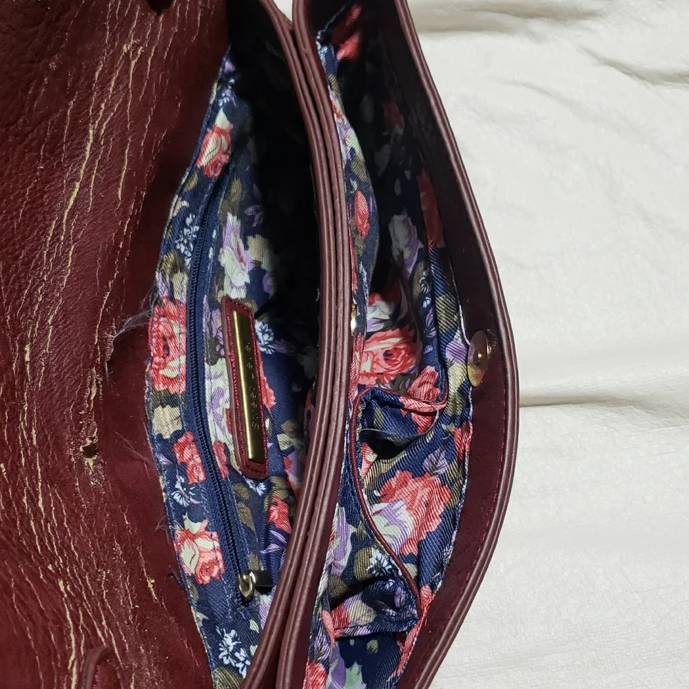 Street Level Floral Burgundy Gold Studded Clutch - Picture 3 of 5